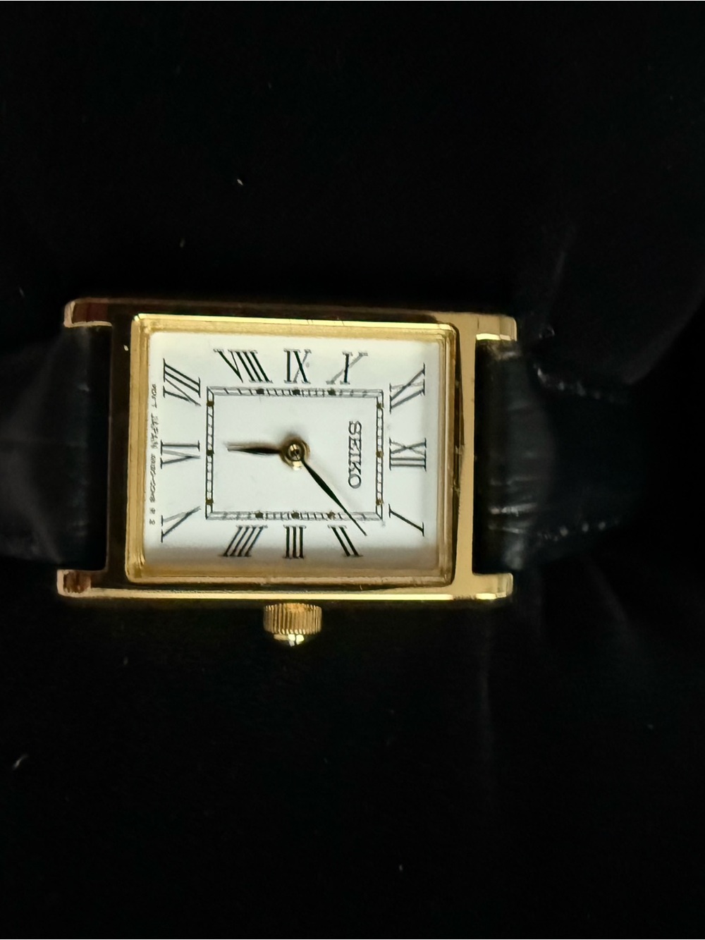Essentials Gold-Tone Rectangular Women’s Watch with Black Strap